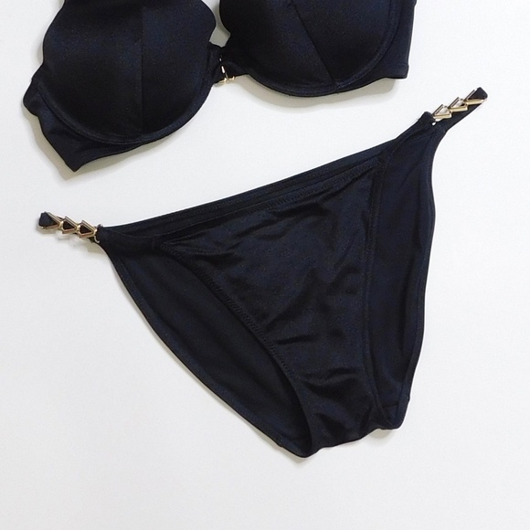 VICTORIA’S SECRET Black Bikini Set Top Bottoms Underwire Push Up 34D / Medium - Picture 5 of 16